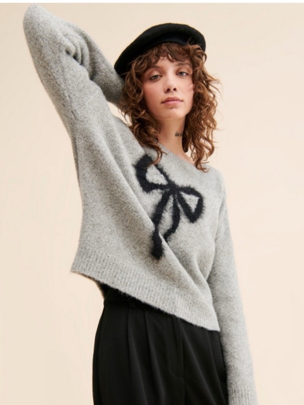 Maeve Anthropologie Sparkle Grey Bow Sweater Size S Holidays Coquette Girl
